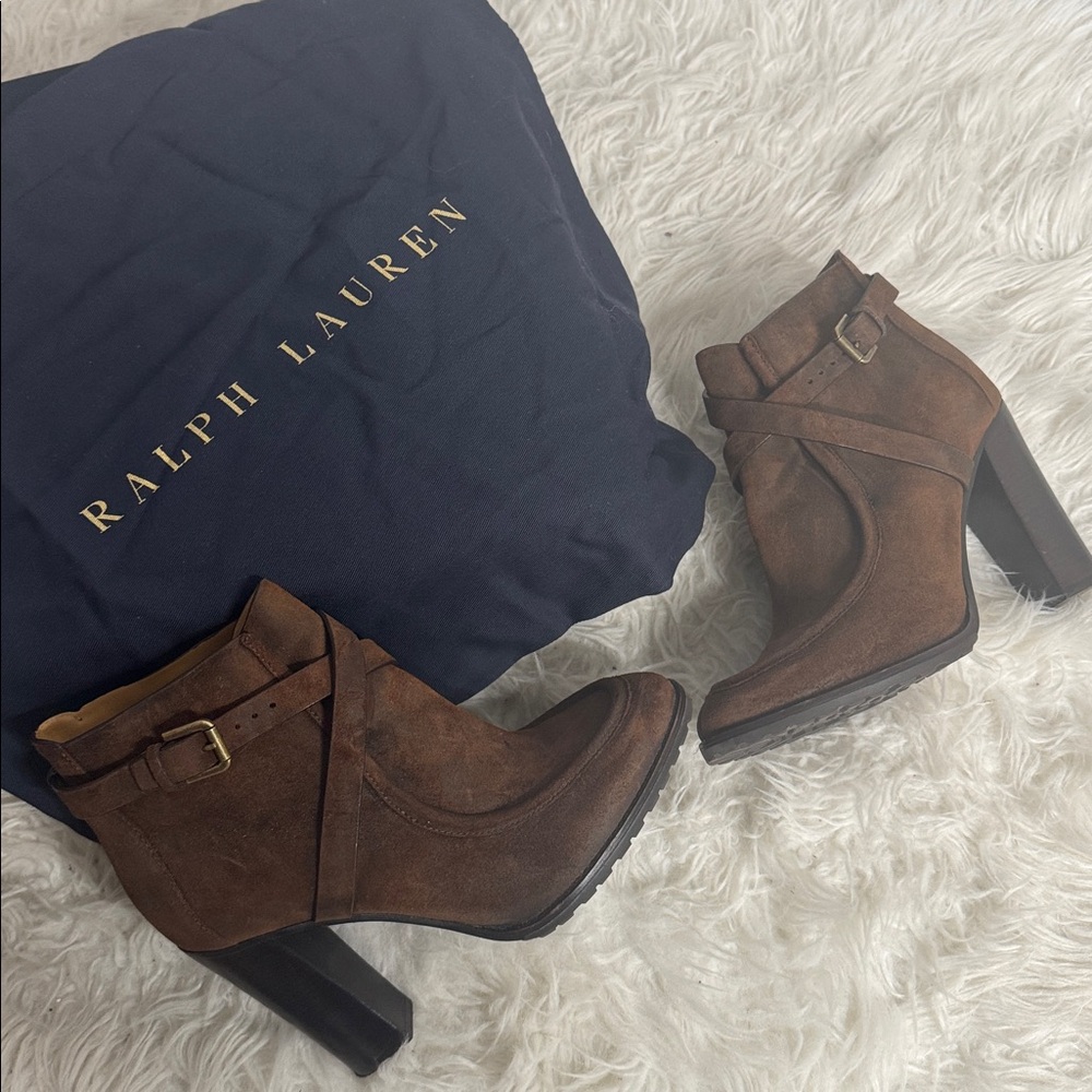 Ralph Lauren Purple Label Brown Suede Ankle Boots - Picture 3 of 11